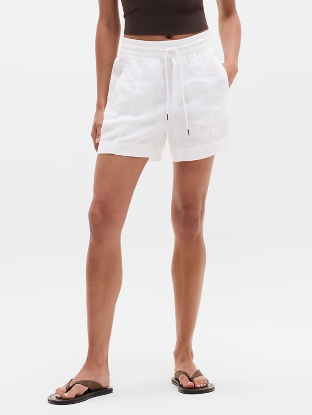 Athleta White Drawcord Casual Linen-Blend Shorts